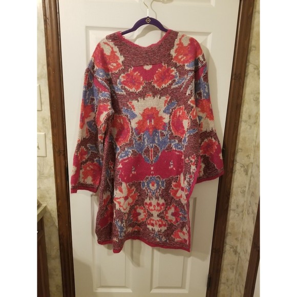 NWT Zara S red floral jacquard tunic long sweater oversize - Picture 8 of 14